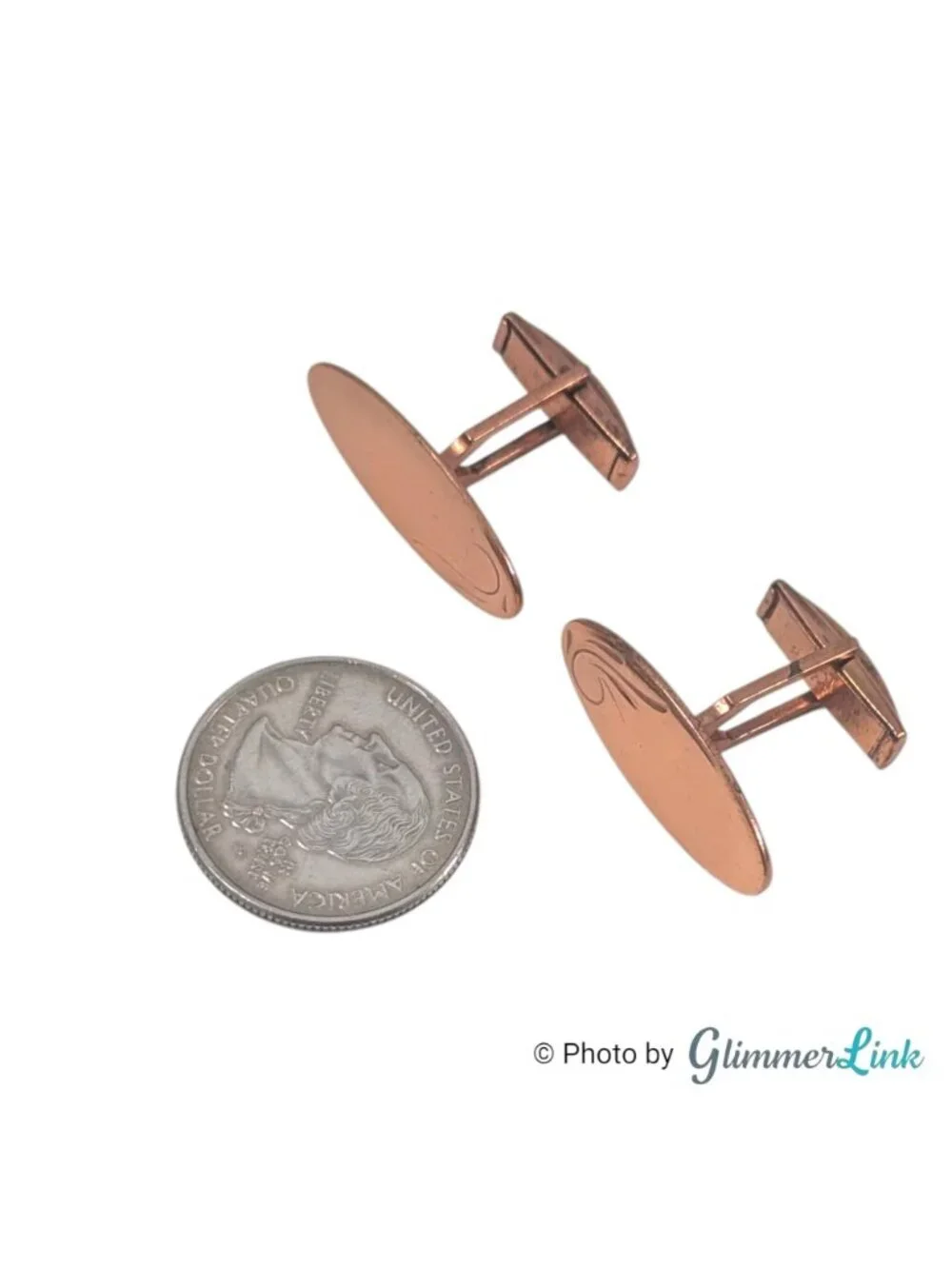 Vintage Copper Oval Cufflinks Engravable Swirl Whale Back